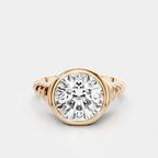 Chrystie 3ct round brilliant signet bezel grooved band engagement ring in 18ct rose gold