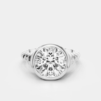 Chrystie 3ct round brilliant signet bezel grooved band engagement ring in 18ct white gold