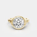 Chrystie 3ct round brilliant signet bezel grooved band engagement ring in 18ct yellow gold