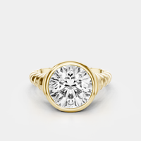 Chrystie 3ct round brilliant signet bezel grooved band engagement ring in 18ct yellow gold