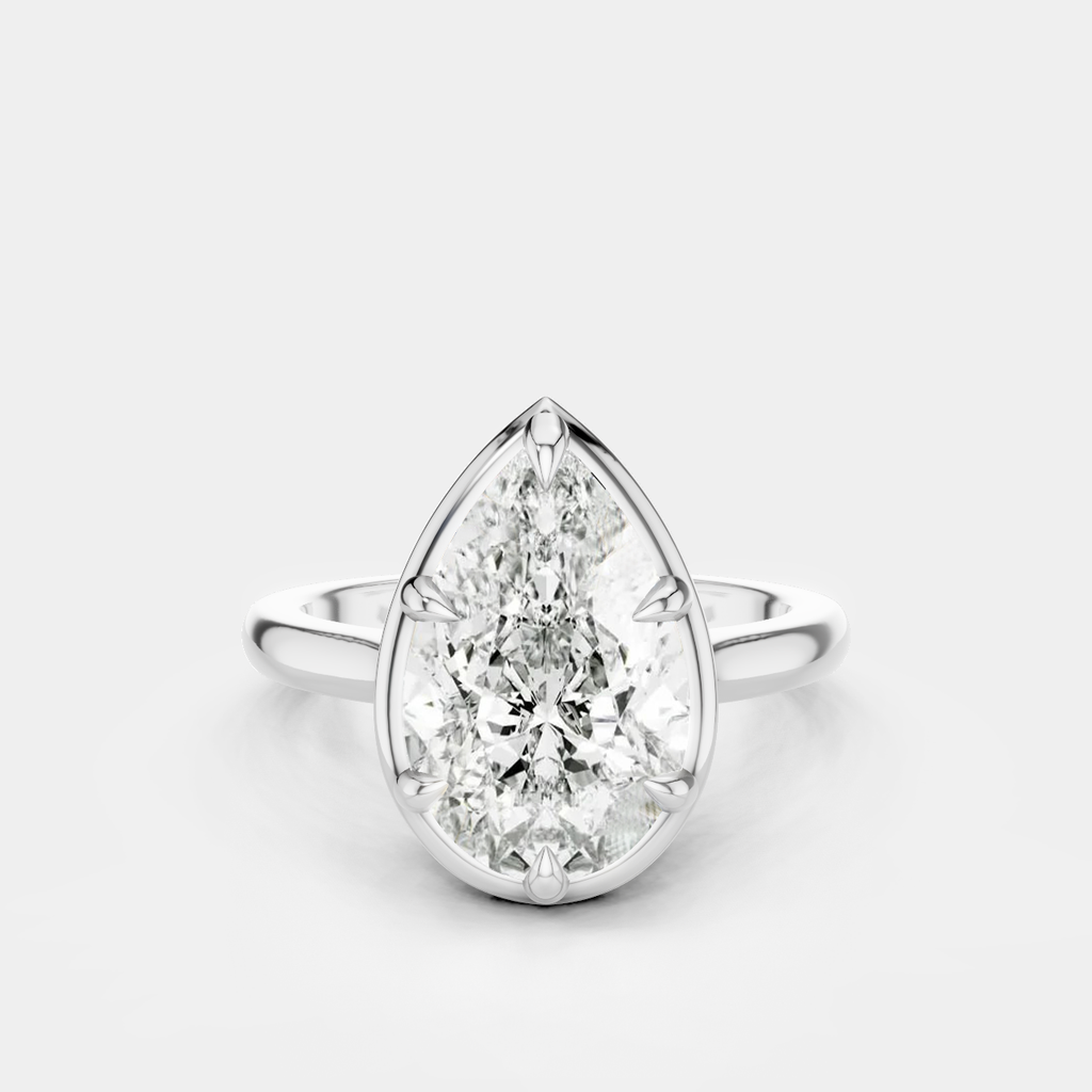 Vestry 3ct pear solitaire scalloped engagement ring in 18ct white gold