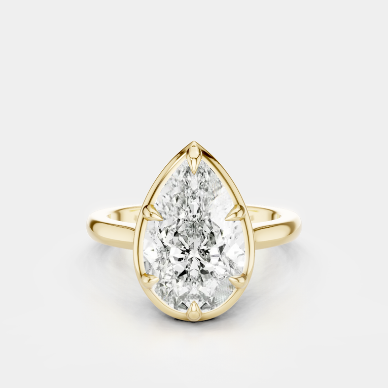Vestry 3ct pear solitaire scalloped engagement ring in 18ct yellow gold