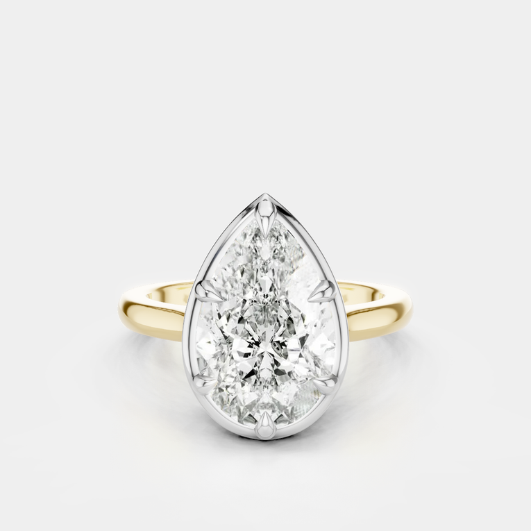 Vestry 3ct pear solitaire scalloped engagement ring in 18ct yellow gold