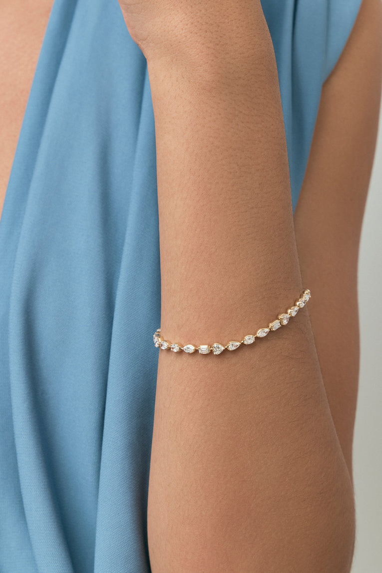 Willow Mixed Shape Tennis Bracelet 18ct yellow gold on wrist 