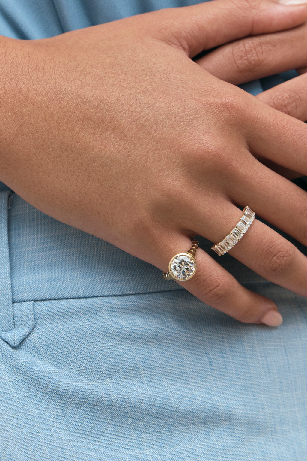 Soho 0.30ct emerald cut half eternity band in 18ct yellow gold