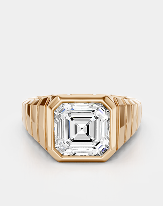 Venice 2ct Asscher Signet Bezel Grooved Band Pinky Ring