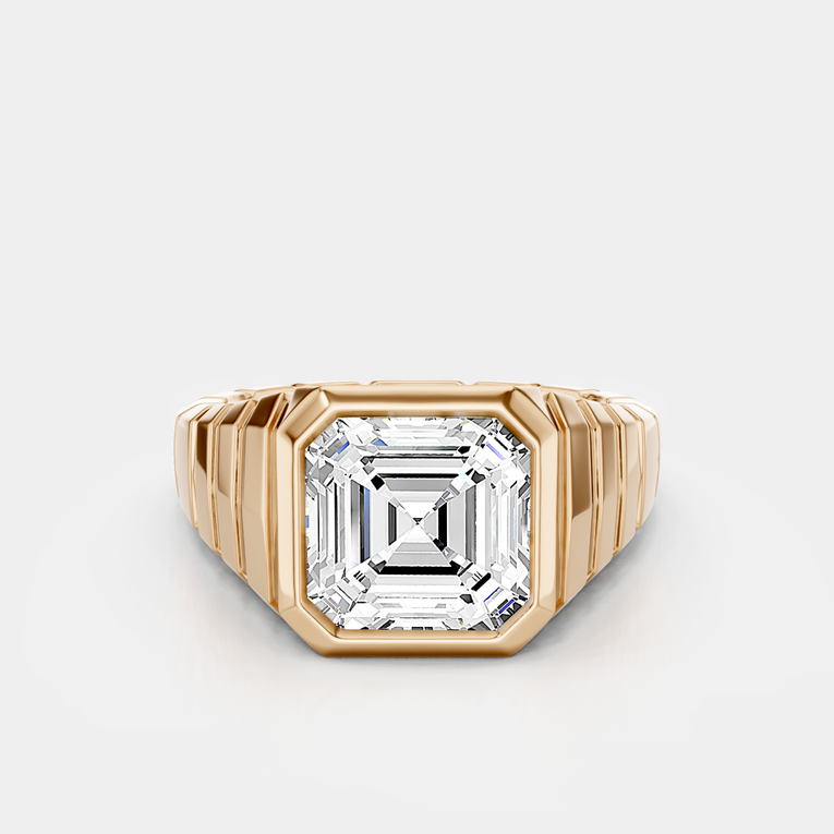 Venice 2ct Asscher Signet Bezel Grooved Band Pinky Ring