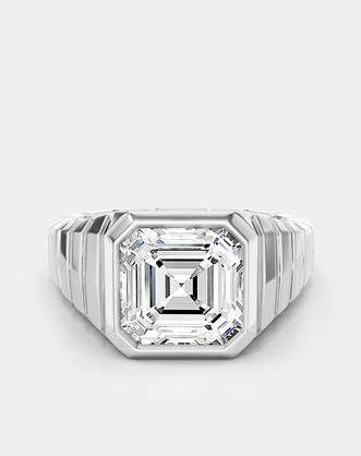 Venice 2ct Asscher Signet Bezel Grooved Band Pinky Ring