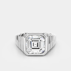 Venice 2ct Asscher Signet Bezel Grooved Band Pinky Ring