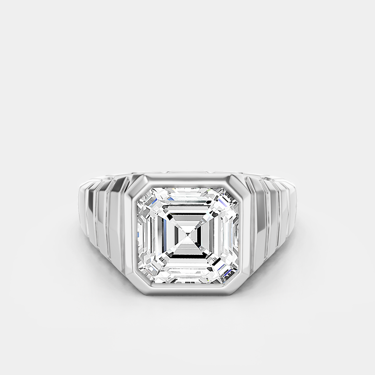 Venice 2ct Asscher Signet Bezel Grooved Band Pinky Ring