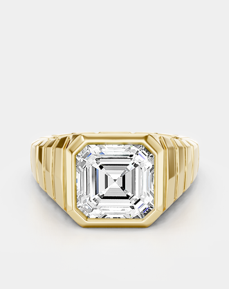 Venice 2ct Asscher Signet Bezel Grooved Band Pinky Ring