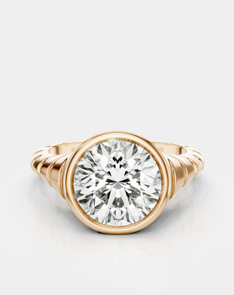 Paloma Round 2ct Brilliant Signet Bezel Grooved Band Pinky Ring