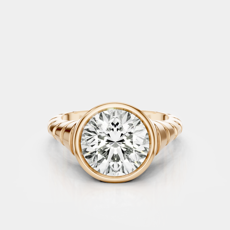Paloma Round 2ct Brilliant Signet Bezel Grooved Band Pinky Ring