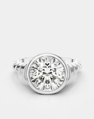 Paloma Round 2ct Brilliant Signet Bezel Grooved Band Pinky Ring