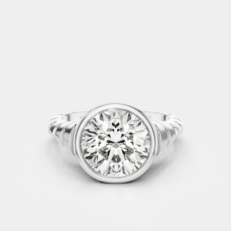 Paloma Round 2ct Brilliant Signet Bezel Grooved Band Pinky Ring