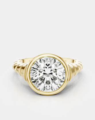 Paloma Round 2ct Brilliant Signet Bezel Grooved Band Pinky Ring