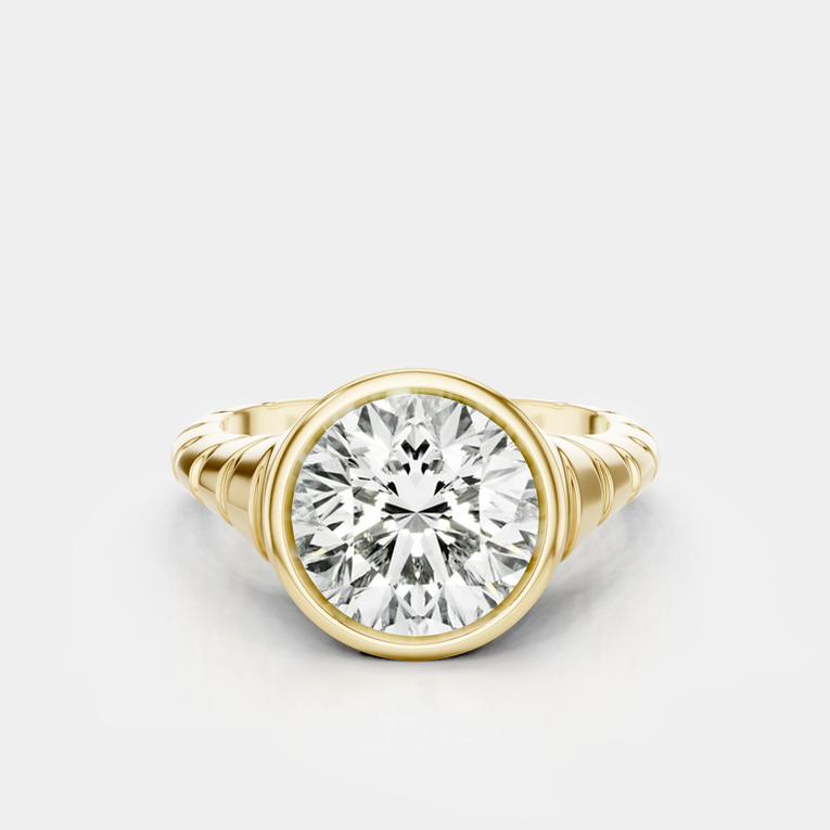 Paloma Round 2ct Brilliant Signet Bezel Grooved Band Pinky Ring