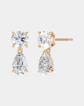 Saville 0.50ct round brilliant pear cut drop earrings in 18ct rose gold
