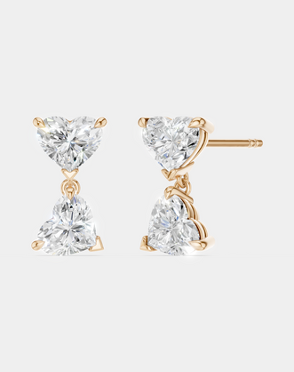 Notting romantic pair double 0.50ct heart shape drop earrings in 18ct rose gold