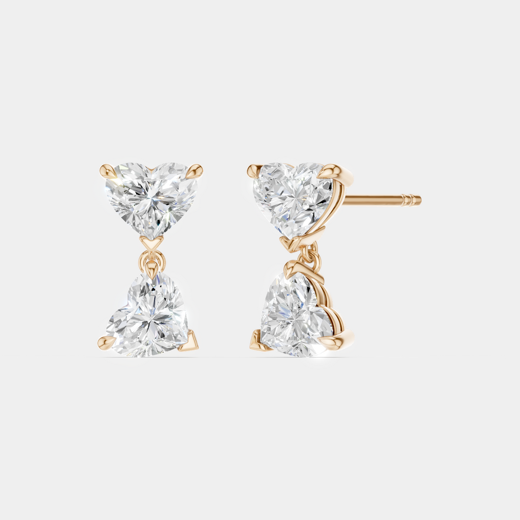 Notting romantic pair double 0.50ct heart shape drop earrings in 18ct rose gold