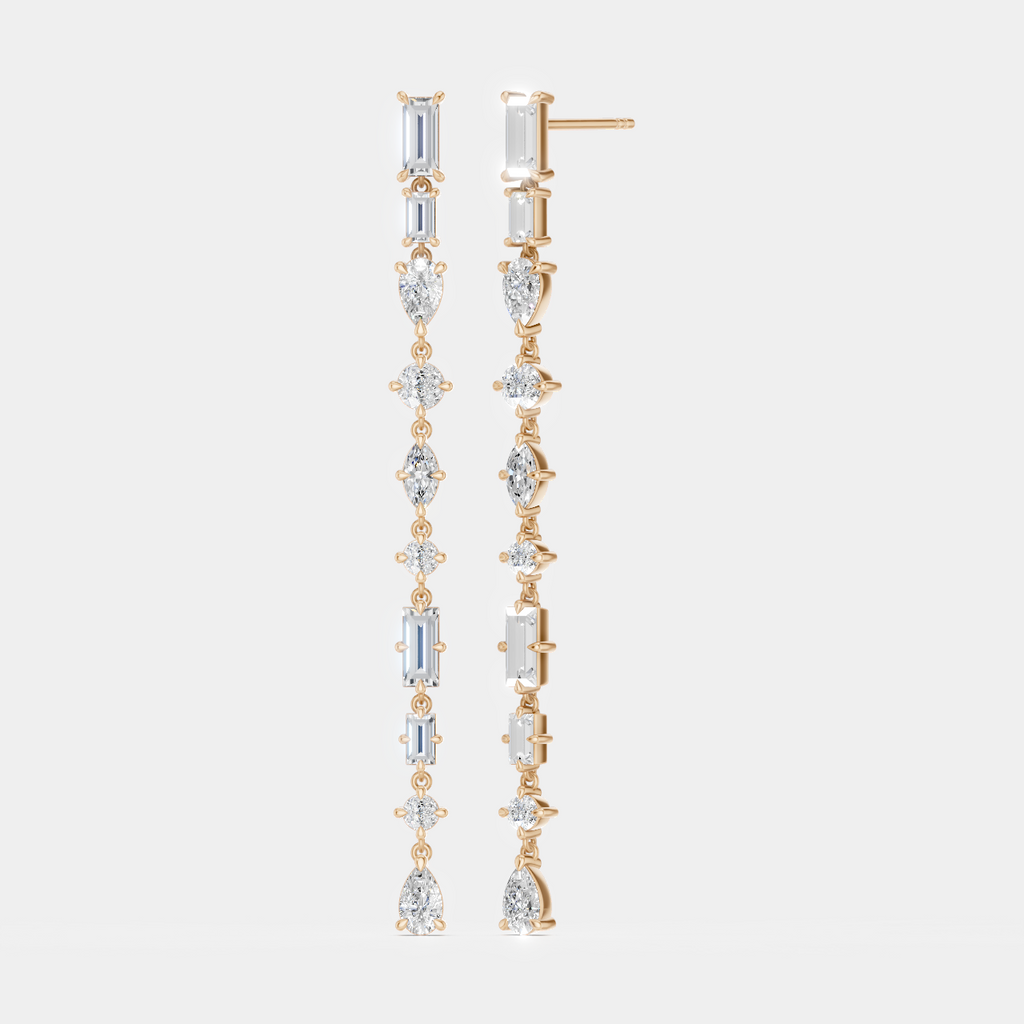 Baguette pear round marquise drops Tribeca by LOHR in 18ct yellow gold