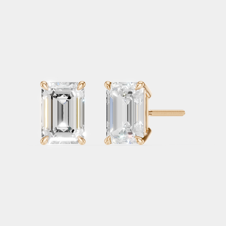 Clark 2ct emerald cut diamond studs in 18ct rose gold
