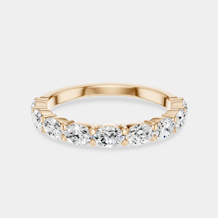 Hastings 0.10ct oval East-West half set wedding band in 18ct rose gold
