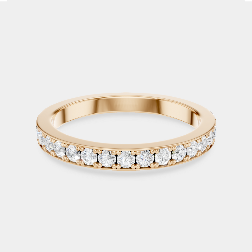 Lennox 1.8mm Round Brilliant Grain Set Half Set Wedding Band in 18ct rose gold