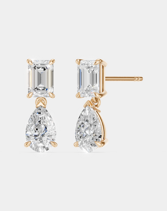 Madame 0.50ct emerald pear cut drop earrings in 18ct rose gold
