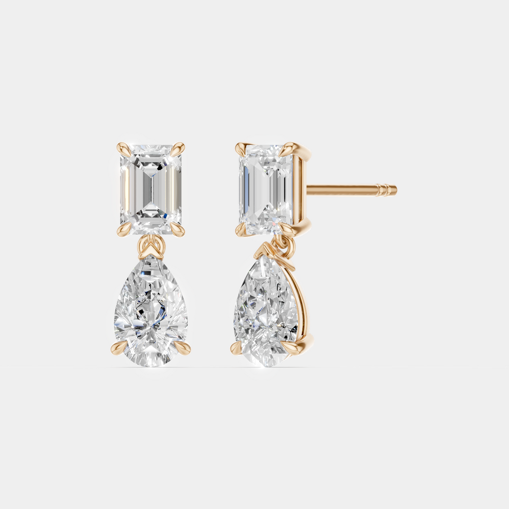 Madame 0.50ct emerald pear cut drop earrings in 18ct rose gold