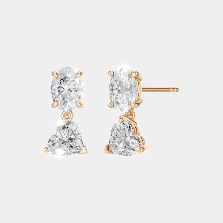 Addison 0.50ct oval heart shape drop earrings in 18ct rose gold