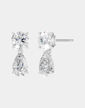 Saville 0.50ct round brilliant pear cut drop earrings in 18ct white gold