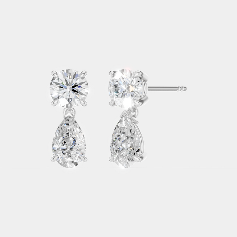 Saville 0.50ct round brilliant pear cut drop earrings in 18ct white gold