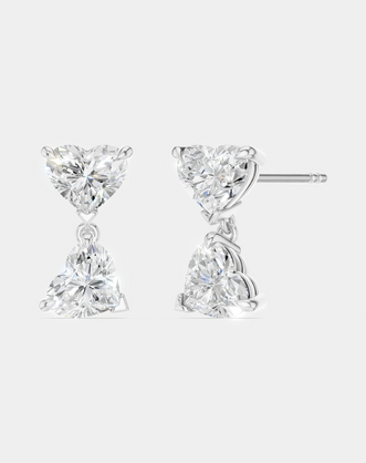Notting romantic pair double 0.50ct heart shape drop earrings in 18ct white gold