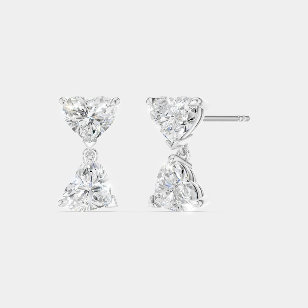 Notting romantic pair double 0.50ct heart shape drop earrings in 18ct white gold