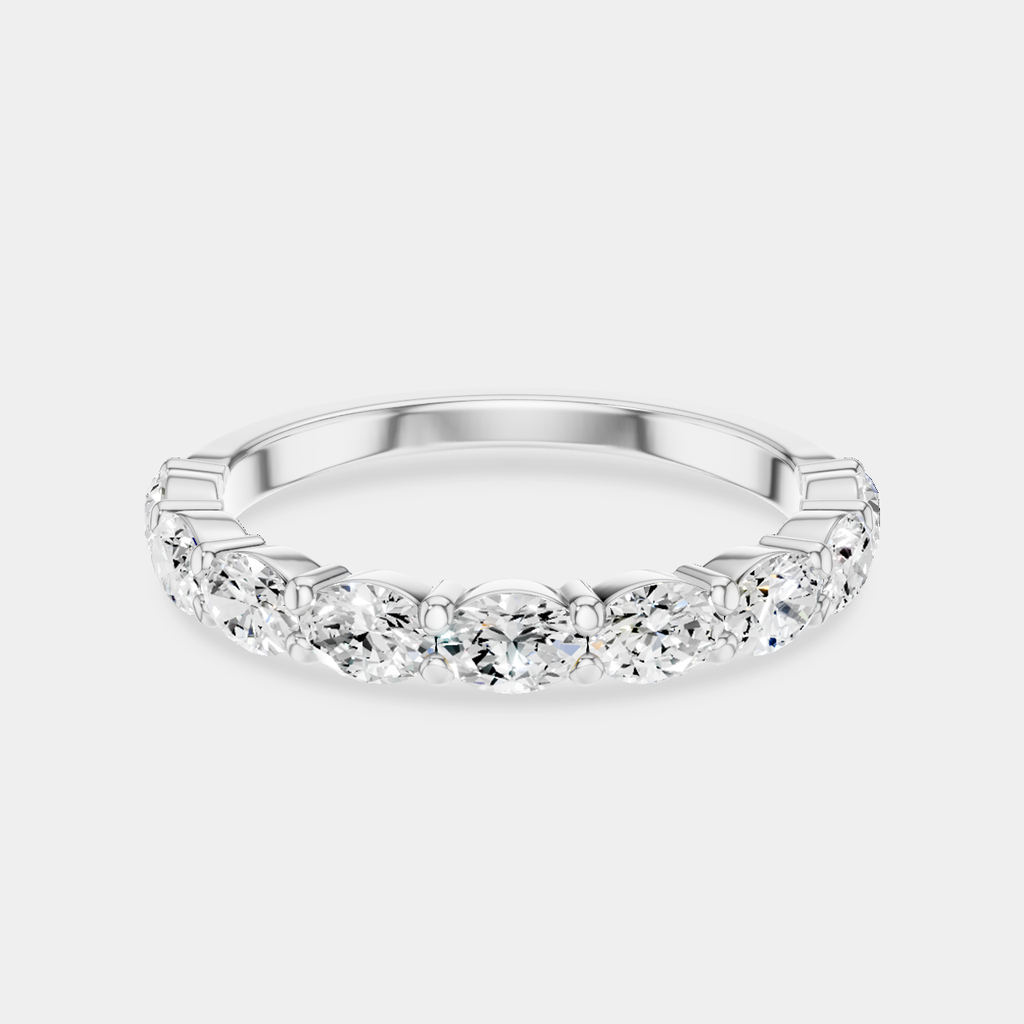 Hastings 0.10ct oval East-West half set wedding band in platinum