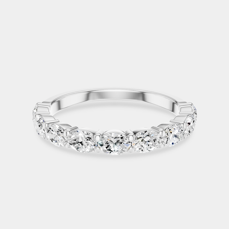 Hastings 0.10ct oval East-West half set wedding band in platinum
