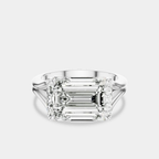 Perry East-West 5ct emerald solitaire double band engagement ring in 18ct white gold