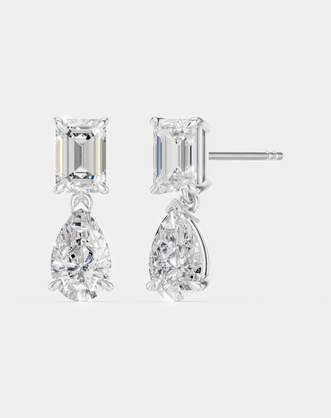 Madame 0.50ct emerald pear cut drop earrings in 18ct white gold