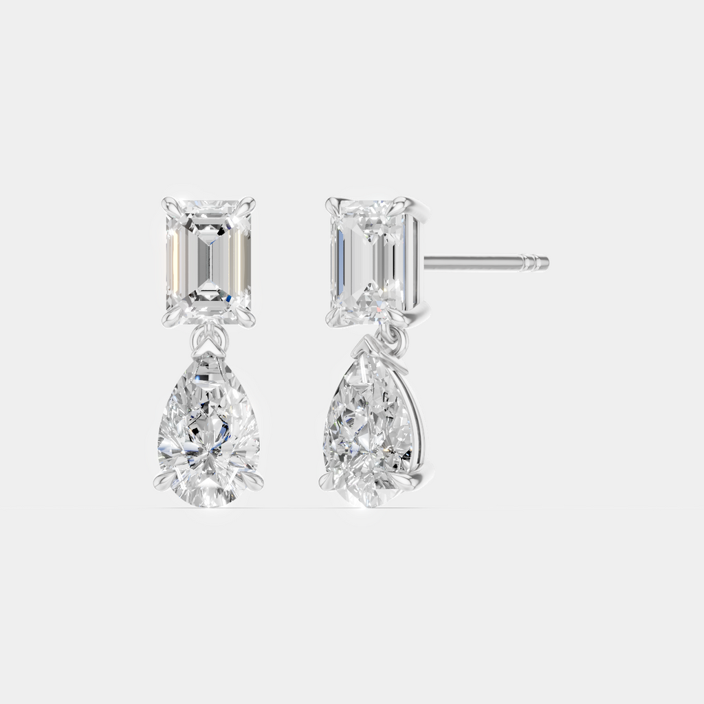 Madame 0.50ct emerald pear cut drop earrings in 18ct white gold