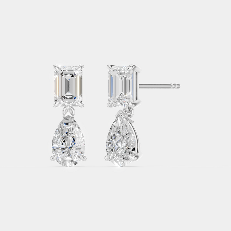 Madame 0.50ct emerald pear cut drop earrings in 18ct white gold
