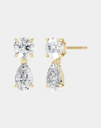 Saville 0.50ct round brilliant pear cut drop earrings in 18ct yellow gold