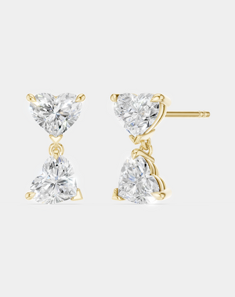 Notting romantic pair double 0.50ct heart shape drop earrings in 18ct yellow gold