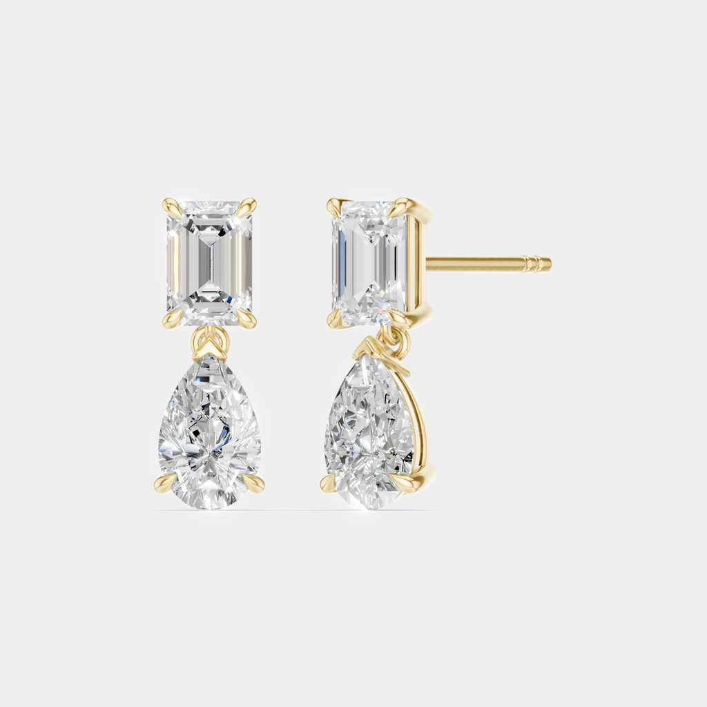 Madame 0.50ct emerald pear cut drop earrings in 18ct yellow gold