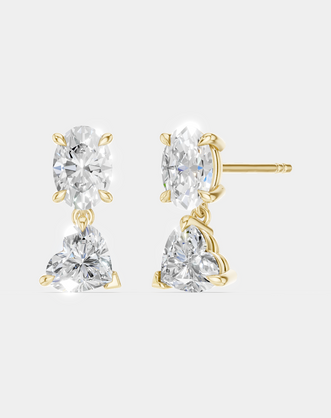Addison 0.50ct oval heart shape drop earrings in 18ct yellow gold
