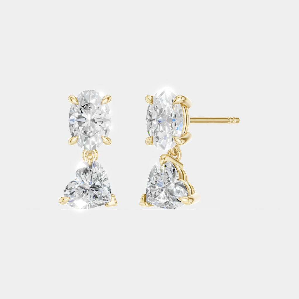 Addison 0.50ct oval heart shape drop earrings in 18ct yellow gold