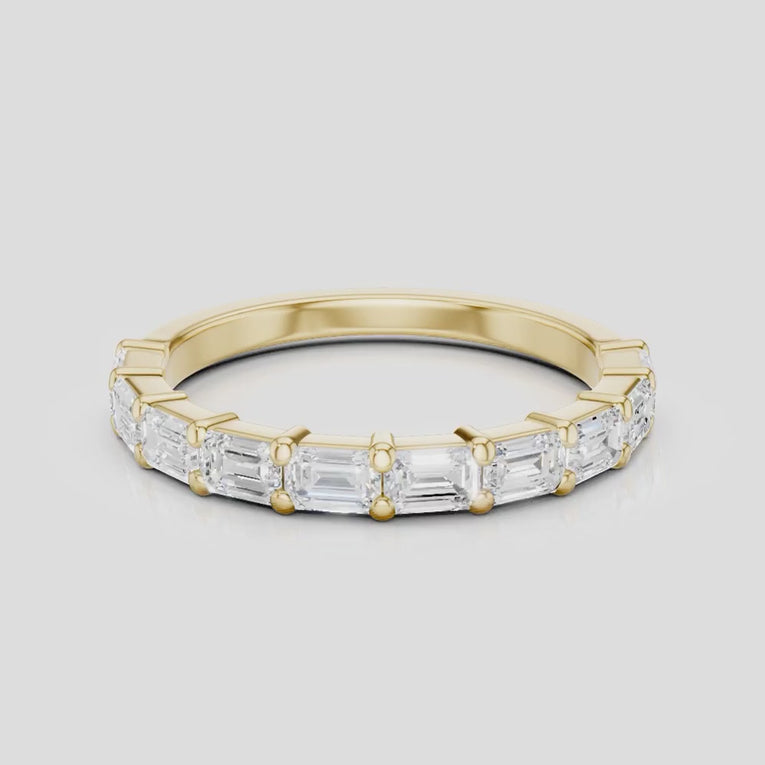 James 0.10ct Emerald Cut East-West Half Set Wedding Band 18ct yellow gold