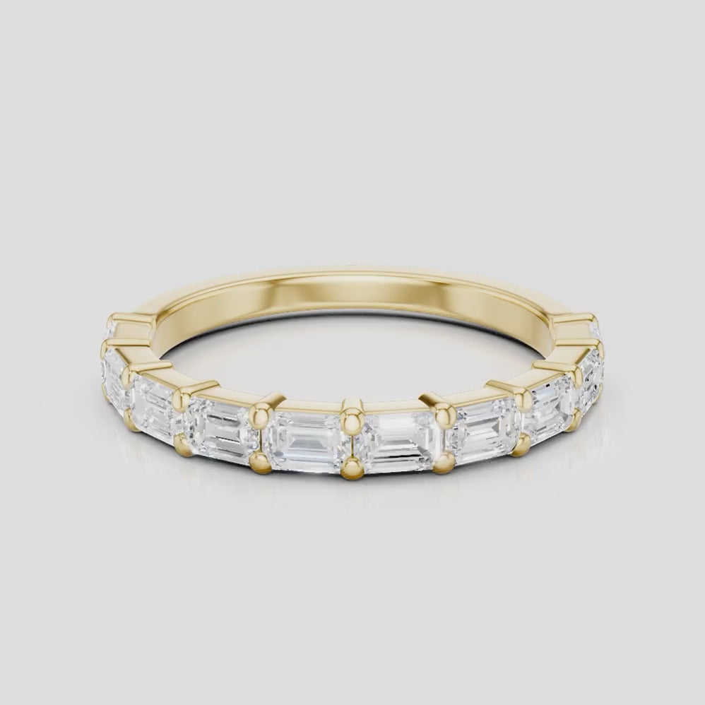 James 0.10ct Emerald Cut East-West Half Set Wedding Band 18ct yellow gold