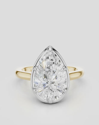 Vestry 3ct pear solitaire scalloped engagement ring in 18ct yellow gold