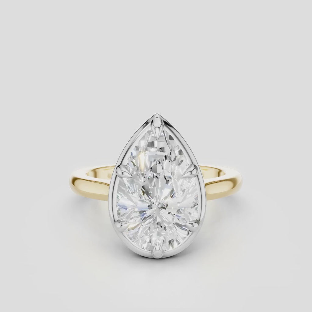 Vestry 3ct pear solitaire scalloped engagement ring in 18ct yellow gold